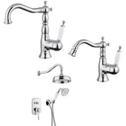 Bugnatese Oxford miscelatore lavabo, bidet, doccia incasso con deviatore, braccio doccia e kit duplex