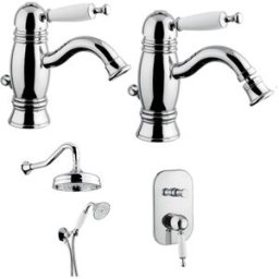 Bugnatese Oxford miscelatore lavabo, bidet, doccia incasso con deviatore, braccio doccia e kit duplex