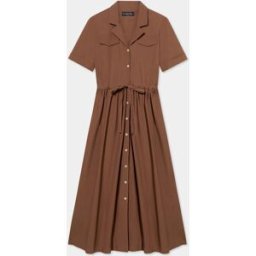 Brooks Brothers Abito Camicia Midi In Cotone Con Cintura E Tasche - Donna Vestiti E Gonne Tabacco S