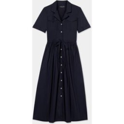 Brooks Brothers Abito Camicia Midi In Cotone Con Cintura E Tasche - Donna Vestiti E Gonne Blu Marino M