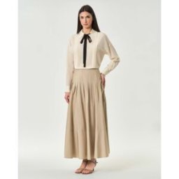 Gonna lunga Max Mara Studio beige in popeline di puro cotone con motivo a corsetto in vita