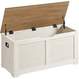 VASAGLE Cassapanca con Cerniere di Sicurezza, Bianco Vintage + Marrone Miele / 100L CM