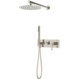 Essebagno KIT DOCCIA INCASSO MOLETTE INOX PIASTRA E MISCELATORE 2 VIE E PRESA ACQUA