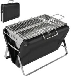 Outsunny Barbecue a carbone in acciaio inox BBQ Smoker con griglia, manico e gambe pieghevoli per barbecue e campeggio 40x28x25,5cm Nero Aosom Italy