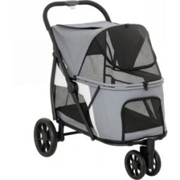Pawhut Passeggino per cani pieghevole con cuscino lavabile, finestre in rete, 3 ruote, per cani di taglia media fino a 20 kg, Grigio Aosom Italy