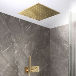 HudsonReed Sistema Doccia con Miscelatore Termostatico con Deviatore, Soffione da Incasso e Doccetta (2 Vie) - Oro Satinato - Otto