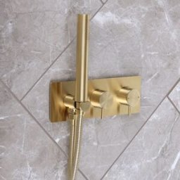 HudsonReed Kit Doccia con Miscelatore Termostatico con Deviatore e Doccetta - Oro Satinato - Otto