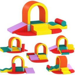 Aiyaplay Set di 10 Pezzi Percorso di Motricità per Bebè, Modulo Motricità in Schiuma EPE con Rivestimento in PU, Multicolore Aosom Italy