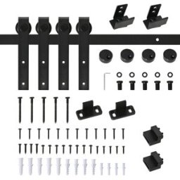 Homcom Kit Completo di Porta Scorrevole 200 cm, Sistema con Guida a Pavimento, Binario, Rulli e Ferramenta in Acciaio al Carbonio, per Doppia Porta Scorrevole Aosom Italy