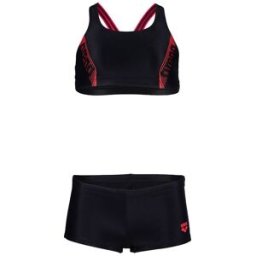 Arena Costume Intero Piscina Due Pezzi Energy Nero Rosso Bambina 8-9 Anni
