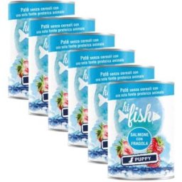 Kit Risparmio 6x400G Hi Fish Dog PUPPY SALMONE CON FRAGOLA