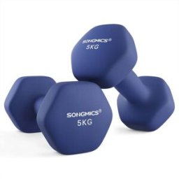 SONGMICS Set di 2 Manubri 2x5 kg con Superficie in Vinile Grigio, Blu Porto / 2x5 kg