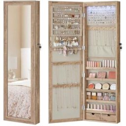 SONGMICS Armadio Portagioie da Appendere Bianco, Marrone Cammello