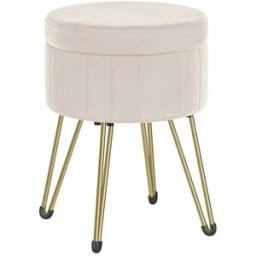 SONGMICS Sgabello Pouf Contenitore Cassapanca Rotonda, Bianco Crema