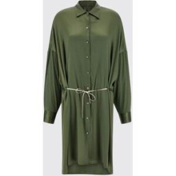 Dries Van Noten Abito chemisier in seta stretch Verde Taglia M