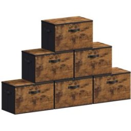 SONGMICS Scatole Portaoggetti con Coperchio Pieghevoli con Maniglie, Marrone Vintage / Set di 6 (50L x 30l x 30H cm)