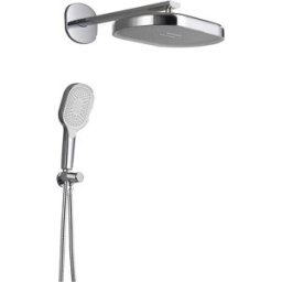 Tecom KIT DOCCIA PLAZA CROMO BRACCIO 350 mm SOFFIONE ABS 360X250 mm E DOCCETTA 3 GETTI