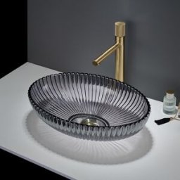 HudsonReed Lavabo Appoggio Ovale Vetro Cristallo Fumé 510x350mm - Senza foro rubinetto - Kenton
