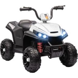 Aiyaplay Quad Elettrico per Bambini 12V con 2 Motori, Sospensioni, Fari LED, MP3, 37-60 Mesi, Interno Esterno, Bianco Aosom Italy