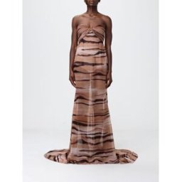 Elisabetta Franchi Abito lungo in chiffon con stampa animalier Cammello Taglia 44