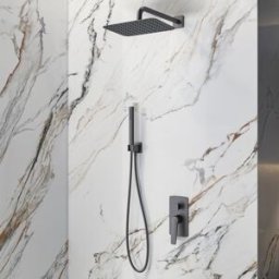 kamalu Set doccia a parete finitura gun metal soffione, doccetta, miscelatore con deviatore KAM-L GUN METAL