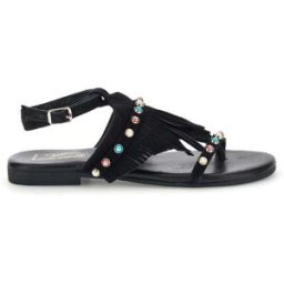 Sandali neri in vera pelle infradito con frange e borchie Pittarello look IF6856 36