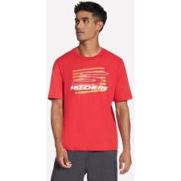 Skechers Uomo Split Maglietta in Rosso/Marrone, Taglia Largo
