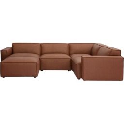 Miliboo Divano angolare modulabile vintage 5 posti e pouf in pelle marrone SPLIT