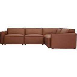 Miliboo Divano ad angolo modulabile vintage 5 posti in pelle marrone SPLIT