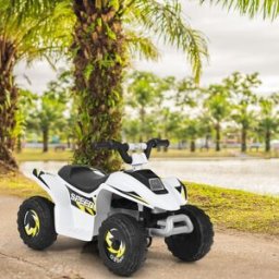 Costway Quad cavalcabile alimentato a batteria 6V con velocità massima 4,6 km/h, Mini quad ATV per bambini Bianco