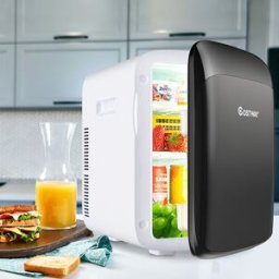 Costway Mini frigorifero 2 in 1 compatto 15 L, Mini frigo portatile per auto a semiconduttore per bevande Nero