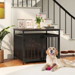 Costway Cuccia cani antimasticazione 3 porte tetto vuoto canile robusto, Cuccia piccola media taglia gabbia decorativa tavolino rustico Marrone