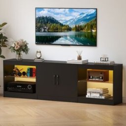 Costway Supporto tv modulare centro di intrattenimento 3 in 1 con luci led, Supporto per soggiorno e camera da letto Nero