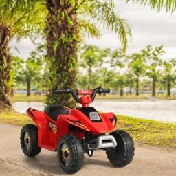 Costway Quad cavalcabile alimentato a batteria 6V con velocità massima 4,6 km/h, Mini quad ATV per bambini Rosso
