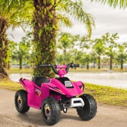 Costway Quad cavalcabile alimentato a batteria 6V con velocità massima 4,6 km/h, Mini quad ATV per bambini Rosa
