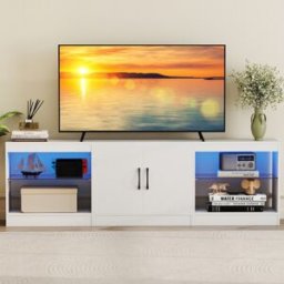 Costway Supporto tv modulare centro di intrattenimento 3 in 1 con luci led, Supporto per soggiorno e camera da letto Bianco