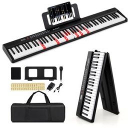 Creative Costway Tastiera elettronica pieghevole con tasti semipesati funzione split pedale sostenuto, Tastiera piano 88 tasti con doppi altoparlanti Nero