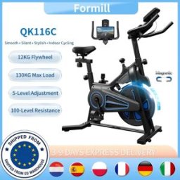 Formill QK116C Cyclette Magnetica da Interno, Volano da 12 kg, Resistenza Regolabile, Display LCD, Cinghia Silenziosa, Allenamento Domestico