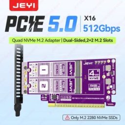 JEYI Scheda di Espansione PCIe 5.0 X16 Quad M.2 512Gbps con Supporto RAID, Adattatore a Slot Bilaterale per SSD fino a 8TB, Compatibile con PCIe 4.0/3.0