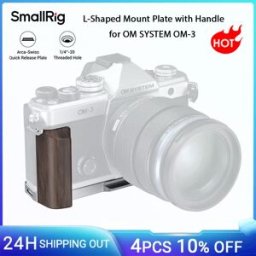 SmallRig Piastra di montaggio a L per OM SYSTEM OM-3 con impugnatura in legno Piastra a sgancio rapido Arca-Swiss incorporata per treppiede -5563