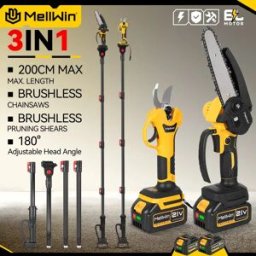 MELLWIN Sega elettrica senza spazzole a ramo alto Forbici da potatura per palo telescopico da 2 m Strumento di potatura da giardino per Makita 18 V Batteria Pin