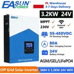 EASUN POWER Inverter Solare Ibrido 3.2 kW 24V 220V Off-Grid a Onda Pura con Caricabatterie Solare MPPT 120A e WIFI