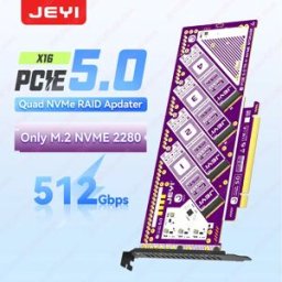 JEYI PCIe 5.0 X16 Quad M.2 Scheda di espansione-4 Bay NVMe RAID 0/1/5/Adattatore JBOD Velocità 512 Gb/s 8 TB per SSD Compatibile PCIe 4.0/3.0