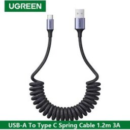 UGREEN Car Spring Pull USB A Tipo C Cavo 3A Dati di ricarica rapida per Apple iPhone 15 Samsung Caricatore per telefono Android intrecciato QC