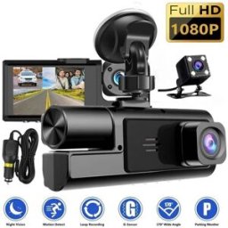DAINU Telecamera da cruscotto classica a 3 obiettivi, 1080P FHD, registrazione in loop, sensore G, monitoraggio parcheggio, immagine di retromarcia