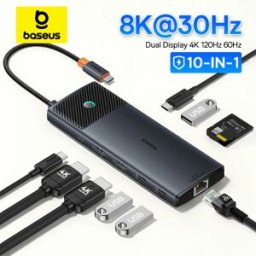 BASEUS USB C HUB Dual HDMI 8K 4K Adattatore 10-in-1 USB 3.2 10Gbps Splitter con RJ45 SD TF Tipo C PD 100W per MacBook Pro Air HUB