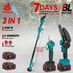 ONEVAN 3500W 3-in-1 Motosega e Forbici da Potatura Senza Spazzole con Asta Telescopica per Batteria Makita