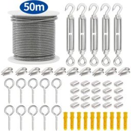 NONE SGYM 56 Pz/set 50 Metri In Acciaio Rivestito In PVC Cavo Flessibile Cavo Morbido Trasparente Stendibiancheria In Acciaio Inox Diametro 2mm Kit