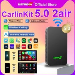 Carlinkit 5.0 Adattatore da Cablato a Wireless per Android Auto, Box CarPlay Wireless, Smart Car AI Box, Connessione WiFi e Bluetooth Automatica, Plug&Play