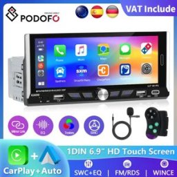 podofo 6.9 "1Din Lettore per auto Wireless CarPlay Android Radio Lettore multimediale per auto Ricevitore radio FM Telecamera per retromarcia Car Stereo